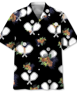 Aloha Pickleball Black Background Casual Button Down Short Sleeve Shirt Aloha Pickleball Black Background Casual Button Down Short Sleeve Shirt