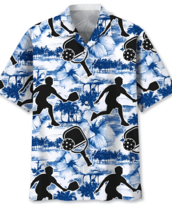 Aloha Pickleball Blue Hibiscus Tropical Hawaiian Shirt