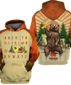 Alphabet Bear 3D All Over Printed Camping Hoodie Shirt