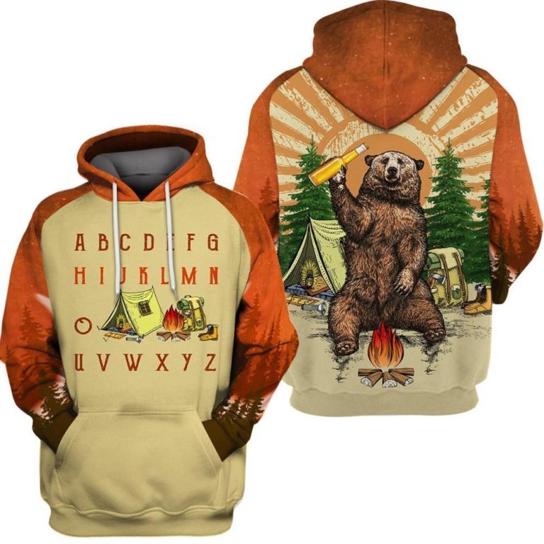 Alphabet Bear 3D All Over Printed Camping Hoodie Shirt