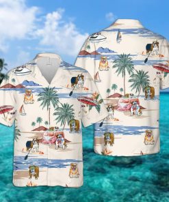 American Bulldog Summer Beach Casual Button Down Short Sleeve Shirt