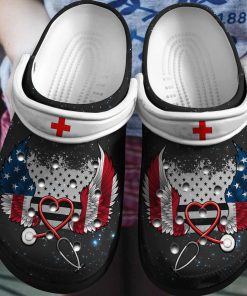 American Nurse Wings Shoes 4Th Of July – Nurse Life Clog Independence Gift For Woman Man- Crocs Shoes