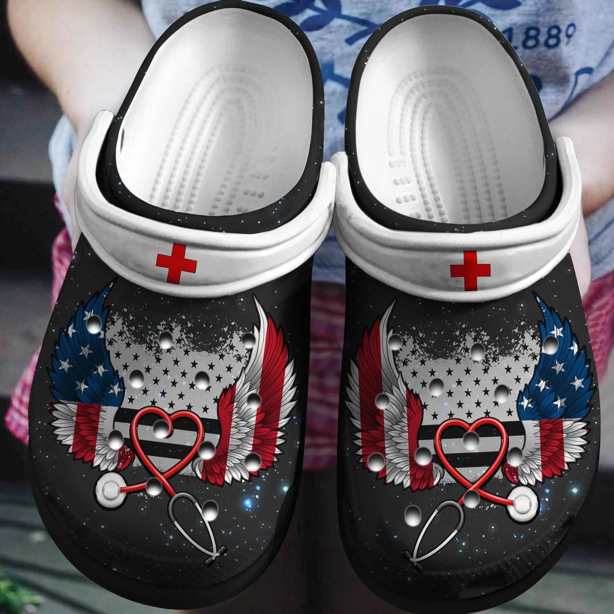 American Nurse Wings Shoes 4Th Of July - Nurse Life Clog Independence ...