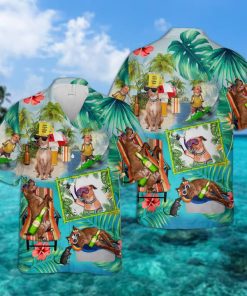 American Pit Bull Terrier Surfing Casual Button Down Short Sleeve Shirt