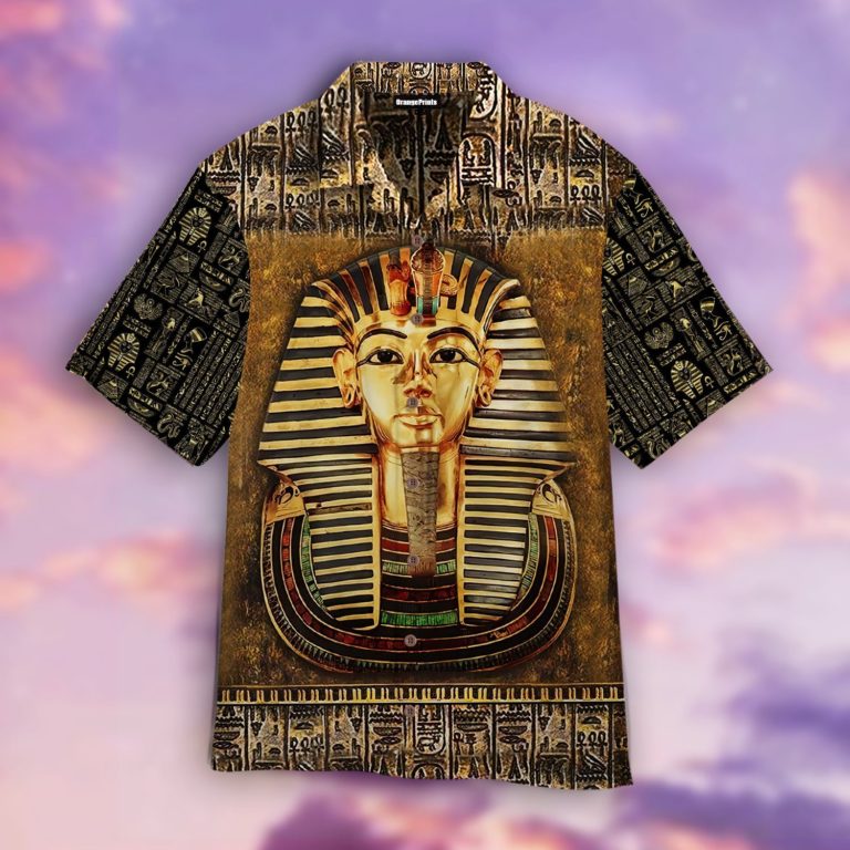 Ancient Egypt Tutankhamun Casual Button Down Short Sleeve Shirt