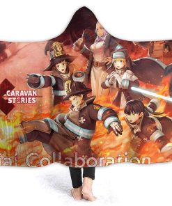 Anime Fire Force Red Flannel Hooded Blanket Anime Fire Force Red Flannel Hooded Blanket