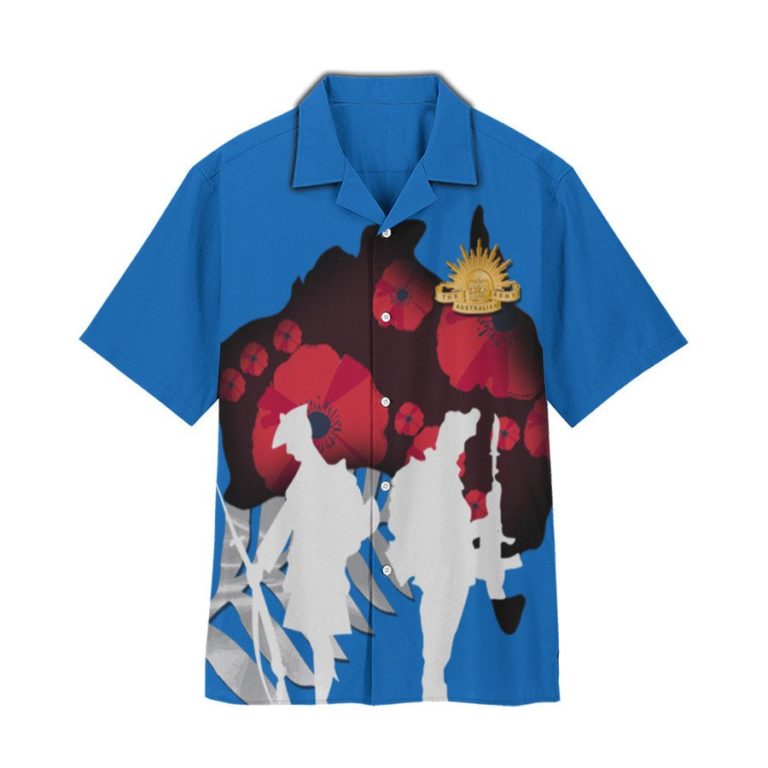 Anzac Day Australian Map Poppy Flower Short Sleeve Printed Button Down