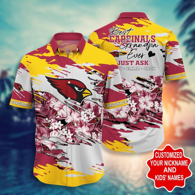 Arizona Cardinals – Custom Name Short Sleeve Button Down Hawaiian Shirt