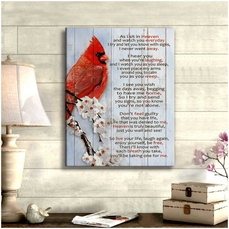 As I Sit In Heaven Cardinal Canvas Wall Art Memorial Decor