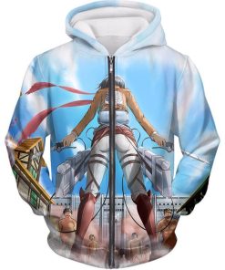 Attack On Titan Action Still Mikasa Ackerman Vs Titans All Over Print Hoodie and Zip