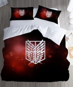 Attack On Titan Bed Set Red Survey Corps Anime Bedding