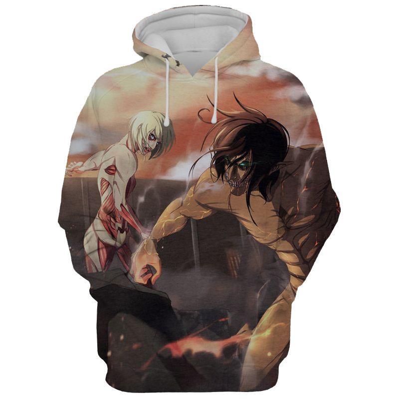 Attack Titan And Female Titan Wall Battle All Over Print Hoodie and Zip ...
