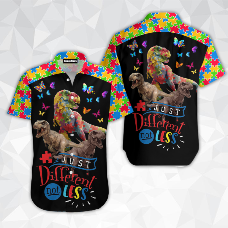 Autism Puzzle Dinosaur Just Different Not Less Tropical Hawaiian Shirt