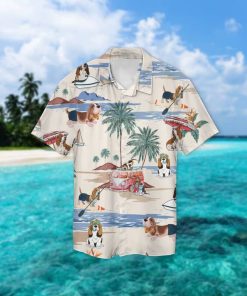 Basset Hound Summer Beach Short Sleeve Button Down Hawaiian Shirt Basset Hound Summer Beach Short Sleeve Button Down Hawaiian Shirt