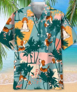 Beagle Palm Tree Colorful Short Sleeve Casual Button Up Shirts