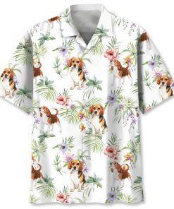 Beagle Tropical Short Sleeve Casual Button Up Shirts