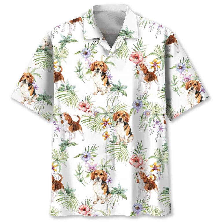 Beagle Tropical Short Sleeve Casual Button Up Shirts