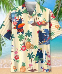 Bear Surfing Tropical Short Sleeve Casual Button Up Shirts