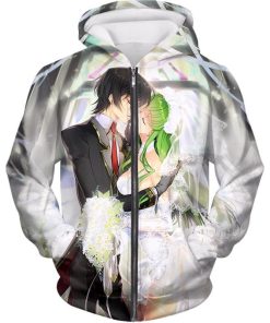 Beautiful Anime Couple Kiss C.C. X Lelouch Cute Poster All Over Print Hoodie and Zip