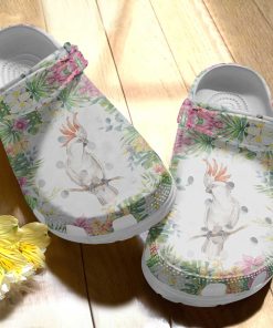 Birds Flower White Parrot Flower Shoes – Cockatoo Shoes Crocbland Clog Birthday Gifts For Woman Daughter Mother- Crocs Shoes