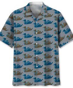 Blue And Brown Isometric Ducks Short Sleeve Button Up Shirt Blue And Brown Isometric Ducks Short Sleeve Button Up Shirt