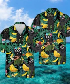 Bouvier des Flandre Leaves Banana Tropical Button Down Shirt