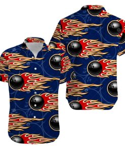 Bowling Fire Blue Hawaiian Shirt