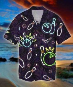 Bowling Neon Short Sleeve Button Down Hawaiian Shirt