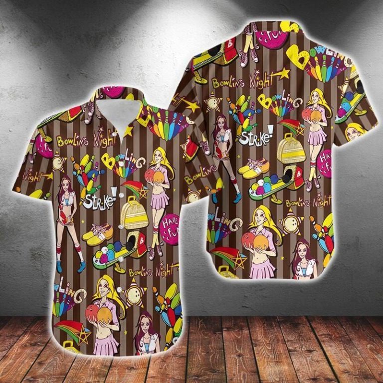Bowling Night Strike Button Down Short Sleeves Shirt