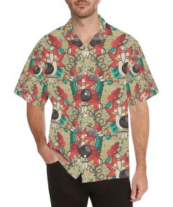 Bowling Pattern Short Sleeve Printed Button Down