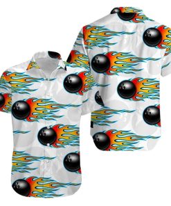 Bowling With Fire Casual Button Down Short Sleeve Shirt
