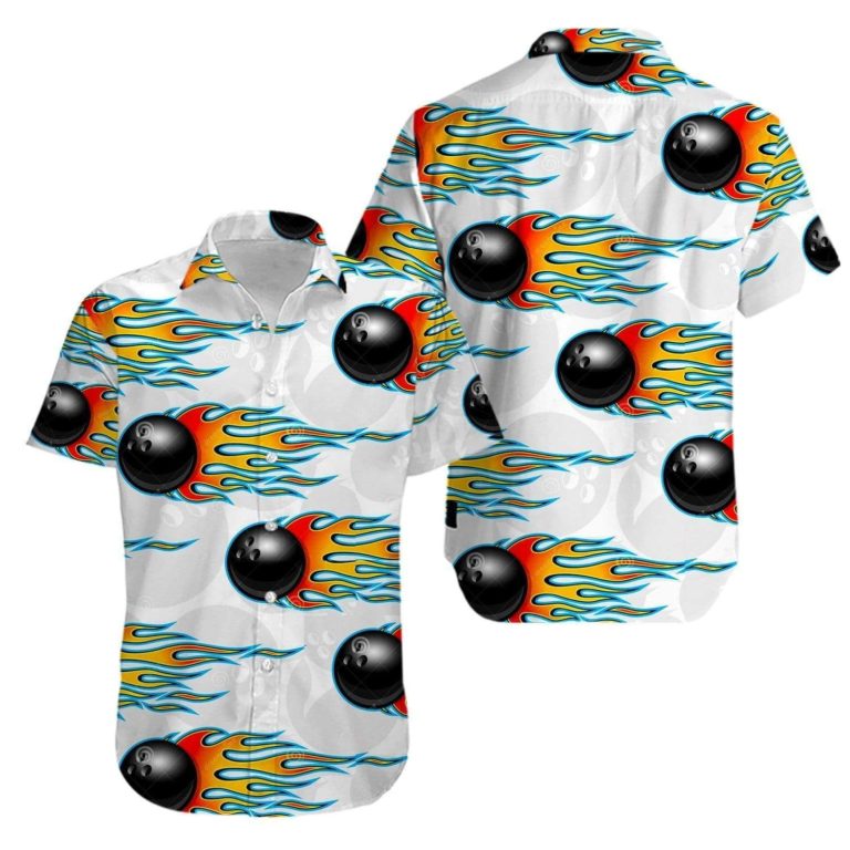 Bowling With Fire Casual Button Down Short Sleeve Shirt
