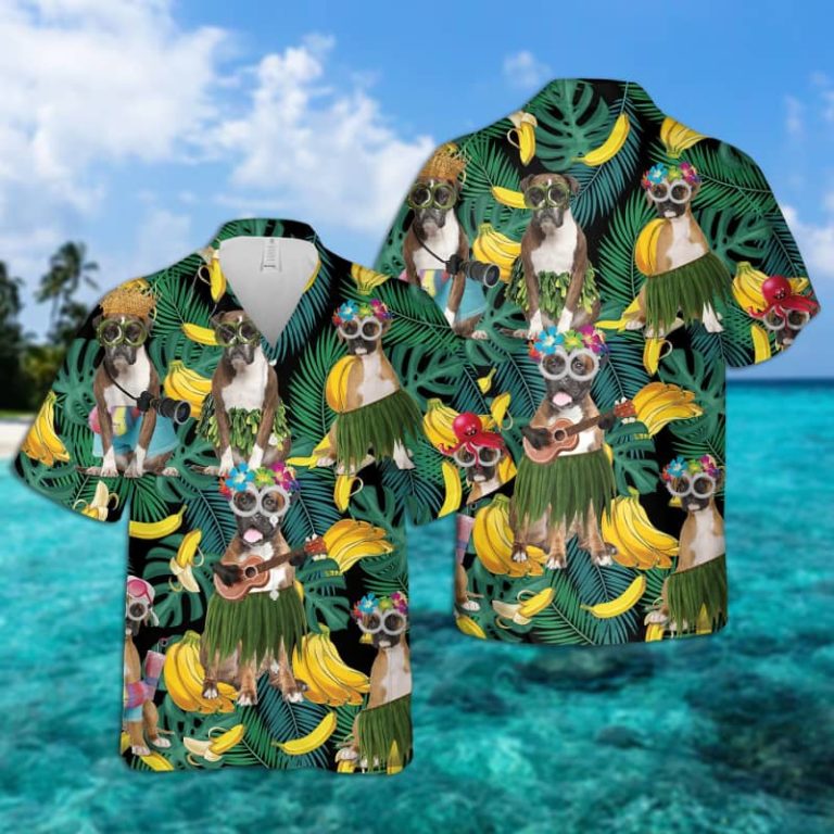 Boxer Summer Leaves Banana Casual Button Down Short Sleeve Shirt