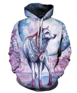 Brave and Blooming White Wolf 3D Print Hoodie Brave and Blooming White Wolf 3D Print Hoodie