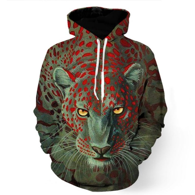 Brave Leopard in Green Hoodie