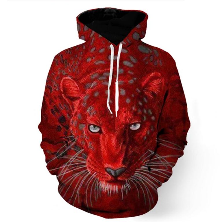 Brave Leopard in Red Hoodie