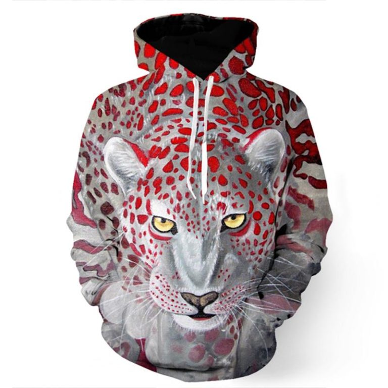 Brave Leopard in White Hoodie