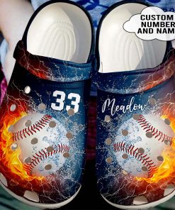 Burning Baseball Ball Shoes For Batter Girl – Cool Baseball Shoes Crocbland Clog For Men Women- Crocs Shoes
