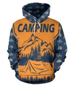 Camping 3D Hoodie Organge And Blue Full Size