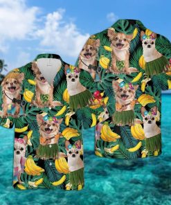 Chihuahua Summer Leaves Banana Tropical Button Down Shirt