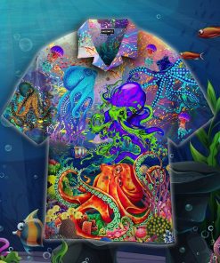 Colorful Octopus In Undersea World Tropical Button Down Shirt