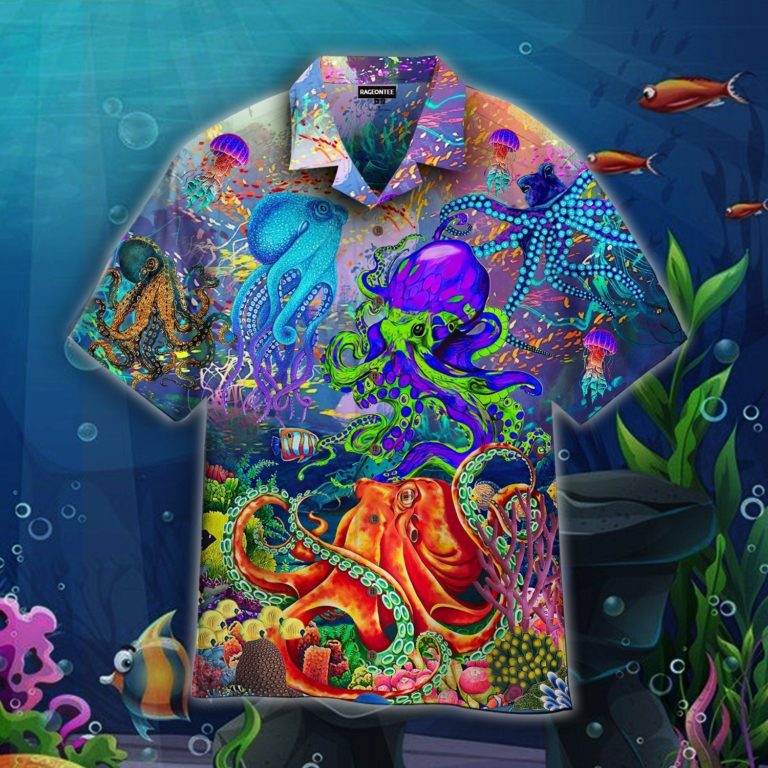 Colorful Octopus In Undersea World Tropical Button Down Shirt