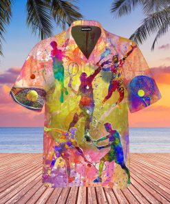 Colorful Playing Tennis Man Short Sleeve Printed Button Down
