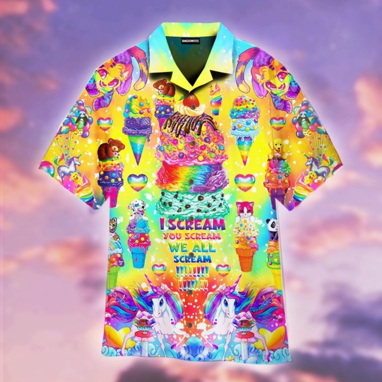 Colorful Rainbow Sweet Ice Cream Tropical Button Down Shirt