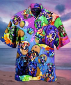 Colorful Rottweiler Button Down Short Sleeves Shirt