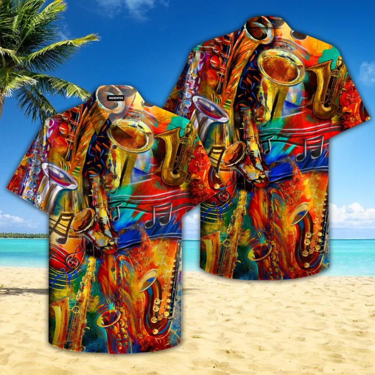Colorful Saxophone Music Tropical Hawaiian Shirt