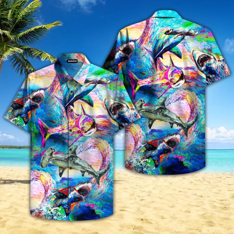 Colorful Sharks World Short Sleeve Printed Button Down