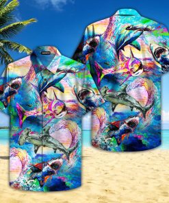 Colorful Sharks World Short Sleeve Printed Button Down
