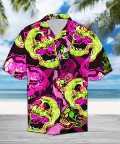 Colorful Skull Short Sleeve Printed Button Down