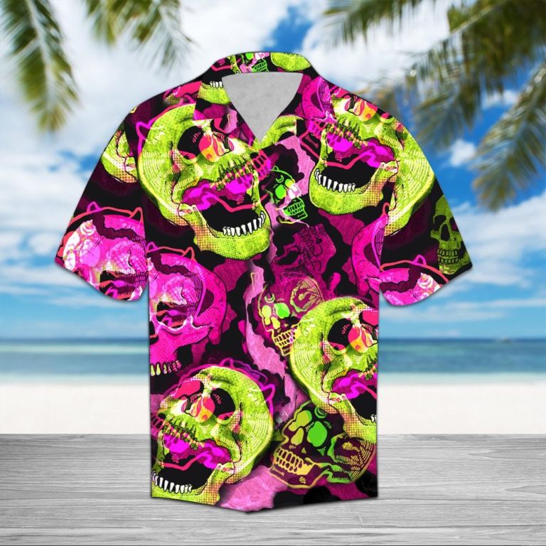 Colorful Skull Short Sleeve Printed Button Down